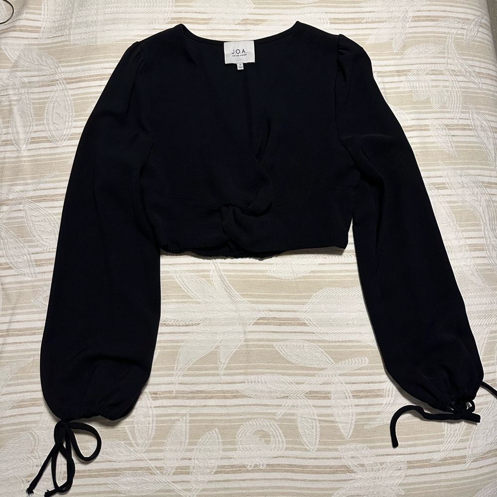 J.O.A. Twist Front Cropped Bell Long Sleeve